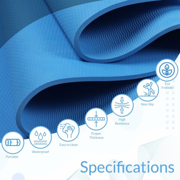Eco-Friendly 4mm Anti-Slip Yoga Mat with Carrying Strap - Blue - Image 3