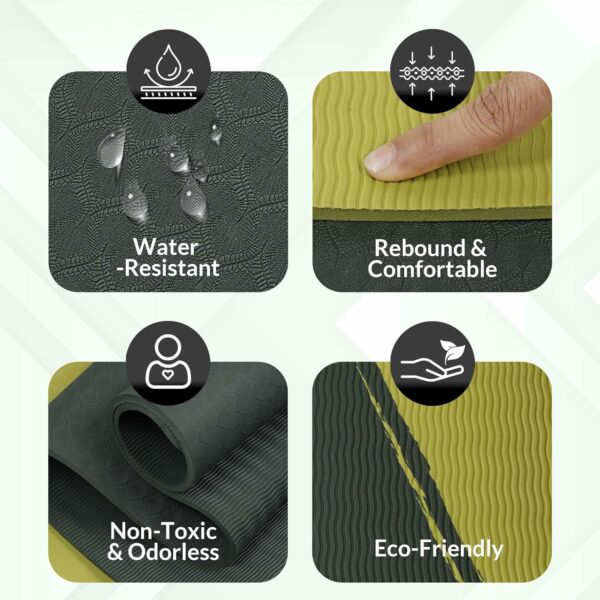 8mm Eco-Friendly Anti-Slip Yoga Mat with Carry Bag - Army + Lemon - Image 3