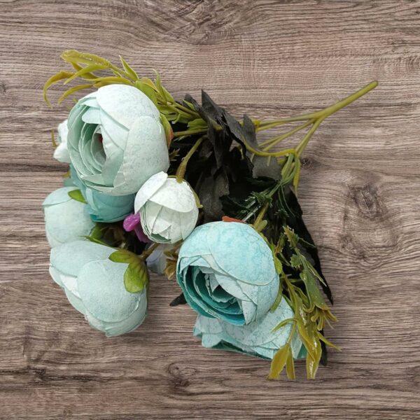Artificial Sea Green Rose Flower Bunch for Home Decor, 35cm - Image 5