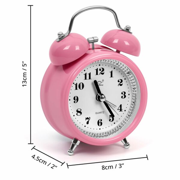 Silent Analog Desk Alarm Clock with Night Light - Pink - Image 2