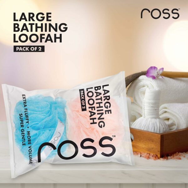 Large Bath Loofah Sponge Scrubber - Pack of 2 (Peach & Blue) - Image 5