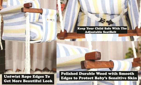 Adjustable Cotton Swing for Kids - Indoor/Outdoor Use, Safety Belt & Pillows - Image 3