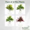 Mini Artificial Plants - 4Pc Set for Home & Office Decor