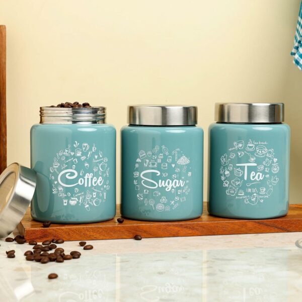 Airtight Stainless Steel Canister Set of 3 - 800ml Moss Green - Image 3