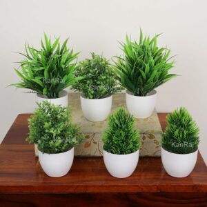 Set of 6 Multicoloured Artificial Bonsai Plants with Pots