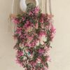 Artificial Hanging Plant with Pink Flowers in White Pot