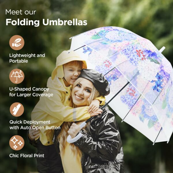 Portable Folding Umbrella with Fiberglass Ribs | Windproof & Travel Friendly | Floral Print - Image 2