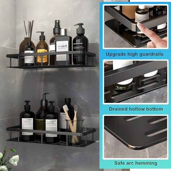 Multipurpose Self-Adhesive Aluminium Bathroom Shelf - Pack of 2 - Image 3
