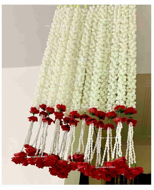 Artificial Jasmine Buds & Clustered Rose Strings - 2.5 ft, Red (6 Strings) for Festive Decor - Image 5