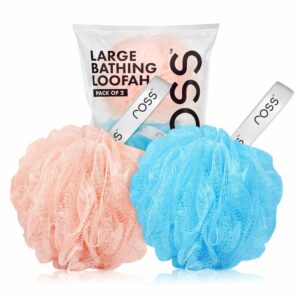 Large Bath Loofah Sponge Scrubber - Pack of 2 (Peach & Blue)