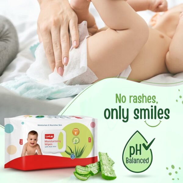Moisturising Baby Wipes with Aloe Vera - 72 Wipes/Pack, 3 Packs - Image 5