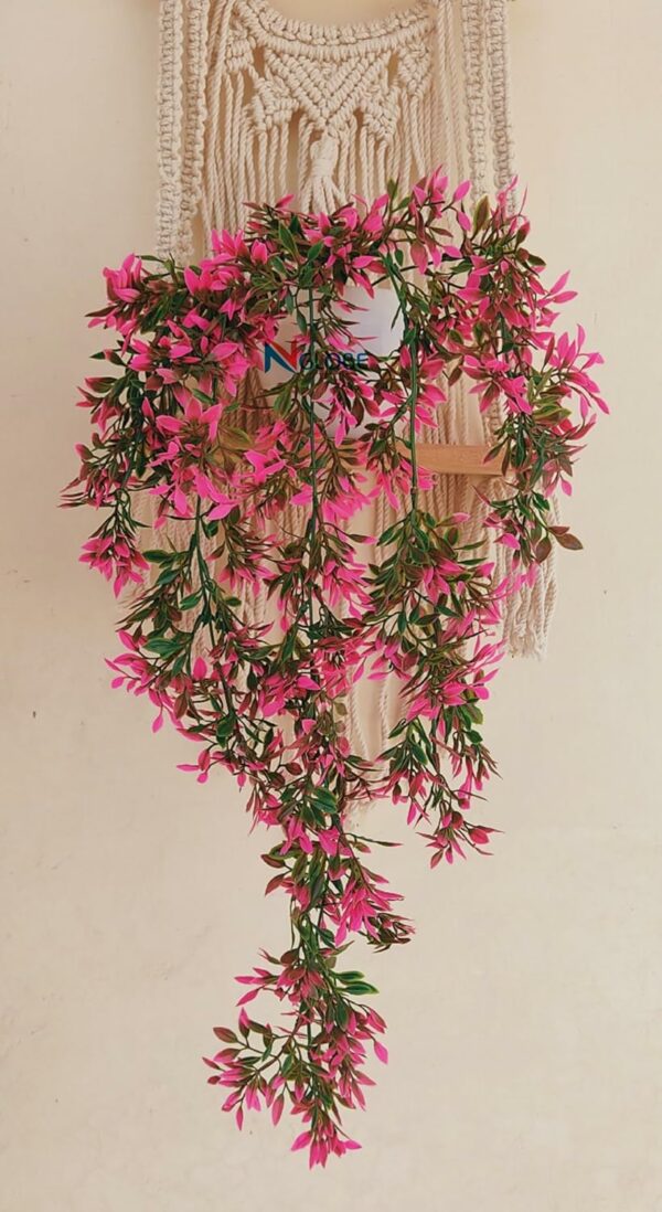 Artificial Hanging Plant with Pink Flowers in White Pot - Image 2