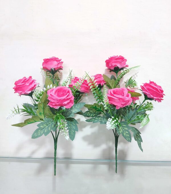 Set of 2 Dark Pink Artificial Rose Flowers Bunches - 33 cm - Image 3