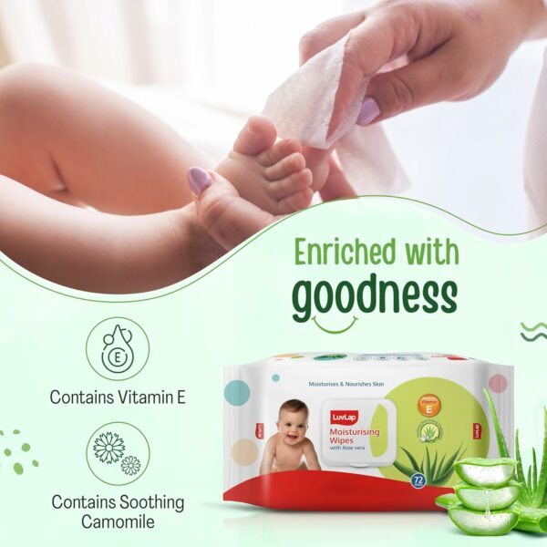 Moisturising Baby Wipes with Aloe Vera - 72 Wipes/Pack, 3 Packs - Image 3