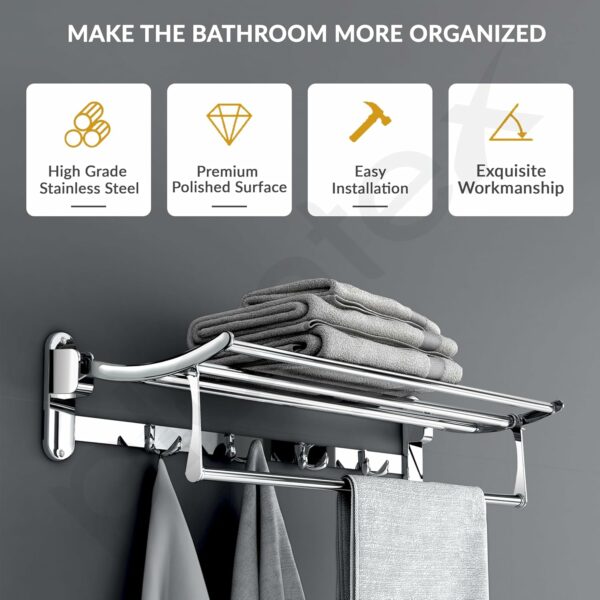 Stainless Steel Folding Towel Rack - Space Saving 24 Inch - Image 2