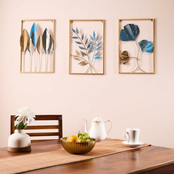 Metal Leaf Wall Hanging Decor - Set of 3, Gold Finish - Image 2