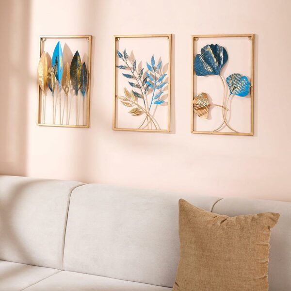 Metal Leaf Wall Hanging Decor - Set of 3, Gold Finish - Image 3