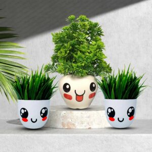 Set of 3 Small Artificial Plant Pots for Home Decor