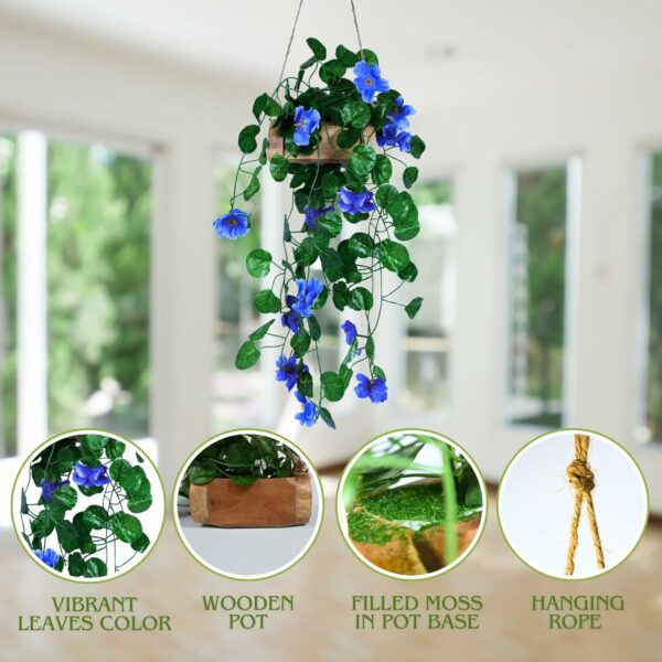 Artificial Flower Hanging Plant with Wooden Pot - 60 cm - Image 2
