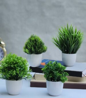 Mini Artificial Plants with Pots - Set of 4 for Home & Office Decor