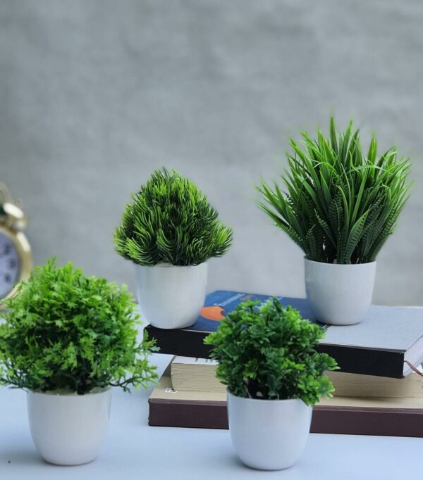 Mini Artificial Plants with Pots - Set of 4 for Home & Office Decor