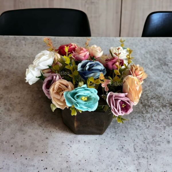 Elegant Wooden Pot with Multi-Design Dry Artificial Flowers - Image 3
