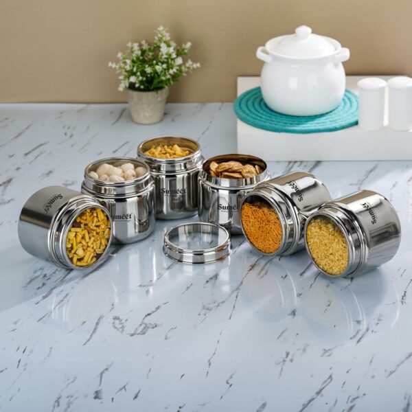 Set of 6 Stainless Steel Airtight Storage Canisters with See-Through Lid - 400ml Each - Image 3