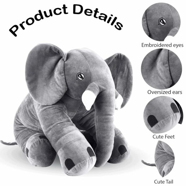 Big Size Elephant Plush Soft Toy for Kids - 60 cm Grey - Image 5