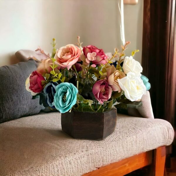 Elegant Wooden Pot with Multi-Design Dry Artificial Flowers - Image 5