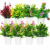 Artificial Flower Plants in Cute Hexa Pots - Pack of 8