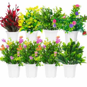 Artificial Flower Plants in Cute Hexa Pots - Pack of 8