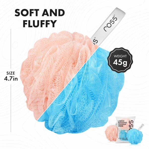 Large Bath Loofah Sponge Scrubber - Pack of 2 (Peach & Blue) - Image 3