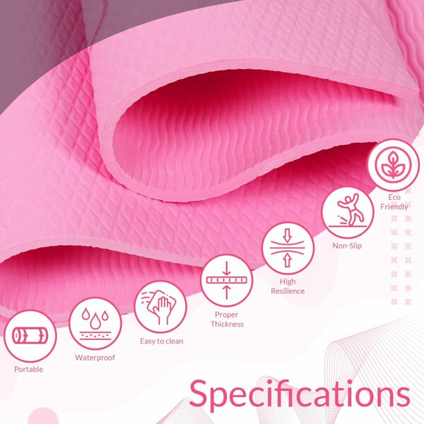 Kids Cat Design Yoga Mat with Carrying Strap - 2x4 ft Pink - Image 3