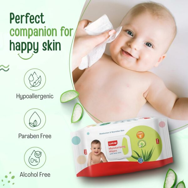 Moisturising Baby Wipes with Aloe Vera - 72 Wipes/Pack, 3 Packs - Image 4