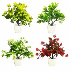 Mini Artificial Plants - 4Pc Set for Home & Office Decor