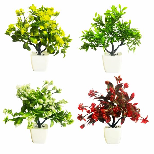 Mini Artificial Plants - 4Pc Set for Home & Office Decor