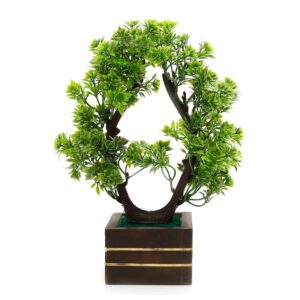 Artificial Bonsai Green Tree with Wooden Pot - Home D?cor