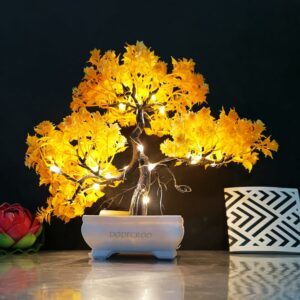 Small Artificial Bonsai Plant with Pot LED - 24cm Yellow Tree
