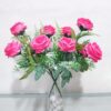 Set of 2 Dark Pink Artificial Rose Flowers Bunches - 33 cm