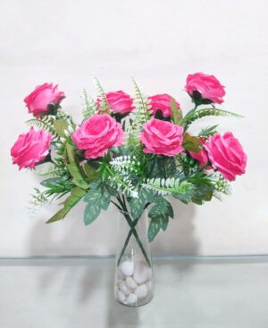Set of 2 Dark Pink Artificial Rose Flowers Bunches - 33 cm