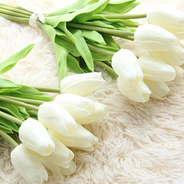 5 Pcs Artificial Tulip Flowers Bunches for Home Decor - Cream - Image 5