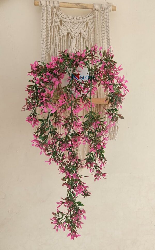 Artificial Hanging Plant with Pink Flowers in White Pot - Image 4
