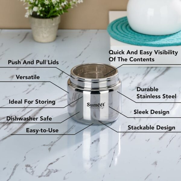 Set of 6 Stainless Steel Airtight Storage Canisters with See-Through Lid - 400ml Each - Image 2
