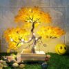 Small Artificial Bonsai Plant with Pot LED - 24cm Yellow Tree