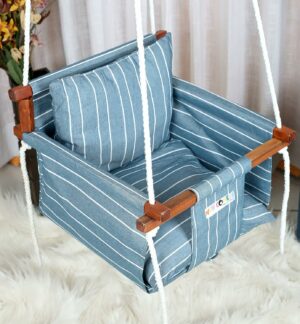 Adjustable Cotton Swing for Kids - Indoor/Outdoor Use, Safety Belt & Pillows