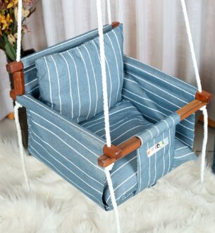 Adjustable Cotton Swing for Kids - Indoor/Outdoor Use, Safety Belt & Pillows