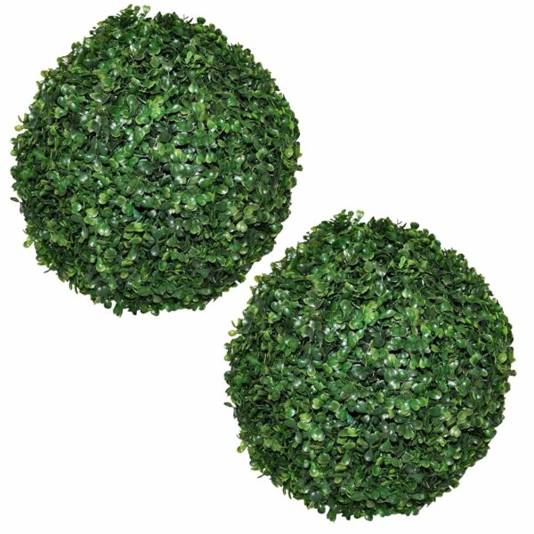Set of 2 PVC Artificial Eucalyptus Boxwood Topiary Balls - 38 cm