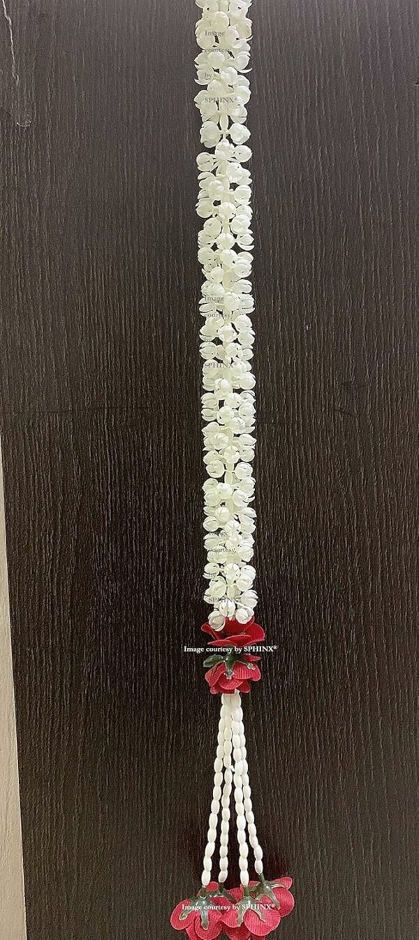 Artificial Jasmine Buds & Clustered Rose Strings - 2.5 ft, Red (6 Strings) for Festive Decor - Image 2