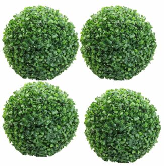 Set of 4 PVC Artificial Eucalyptus Topiary Balls - 23 cm Green